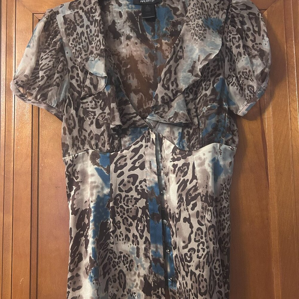 Arden B. Silk Blouse – Animal Print Puff Sleeve – Size S